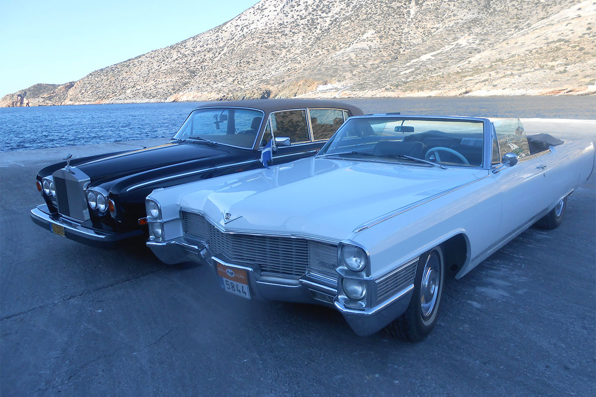 Transportation with an antique car at Sifnos