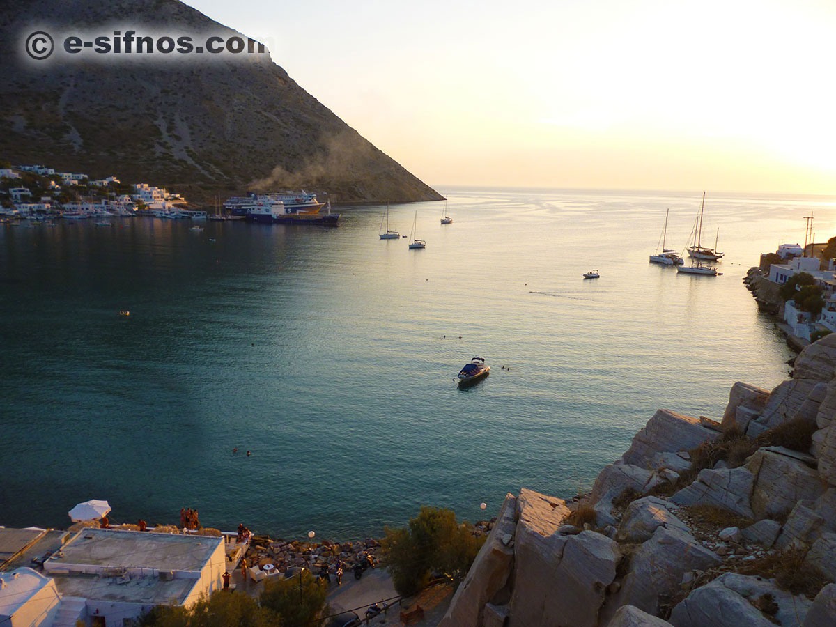 The sun sets over the bay of Kamares