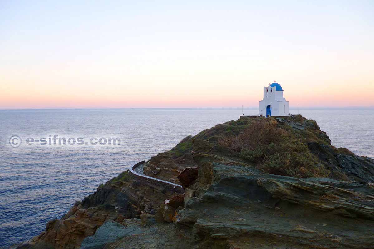 The small church of 7 Martyres at the sunset