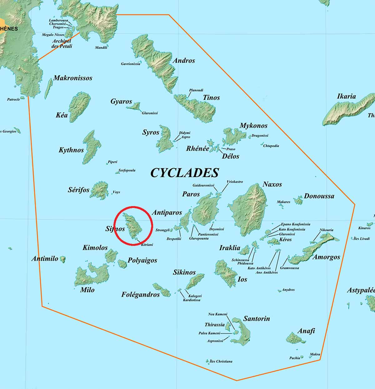 Map of the Cyclades and the location of Sifnos