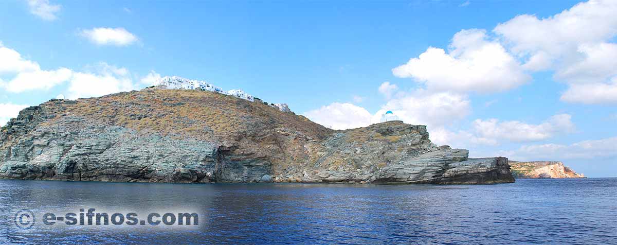 The village of Kastro and the church 7 Martyres, from the sea