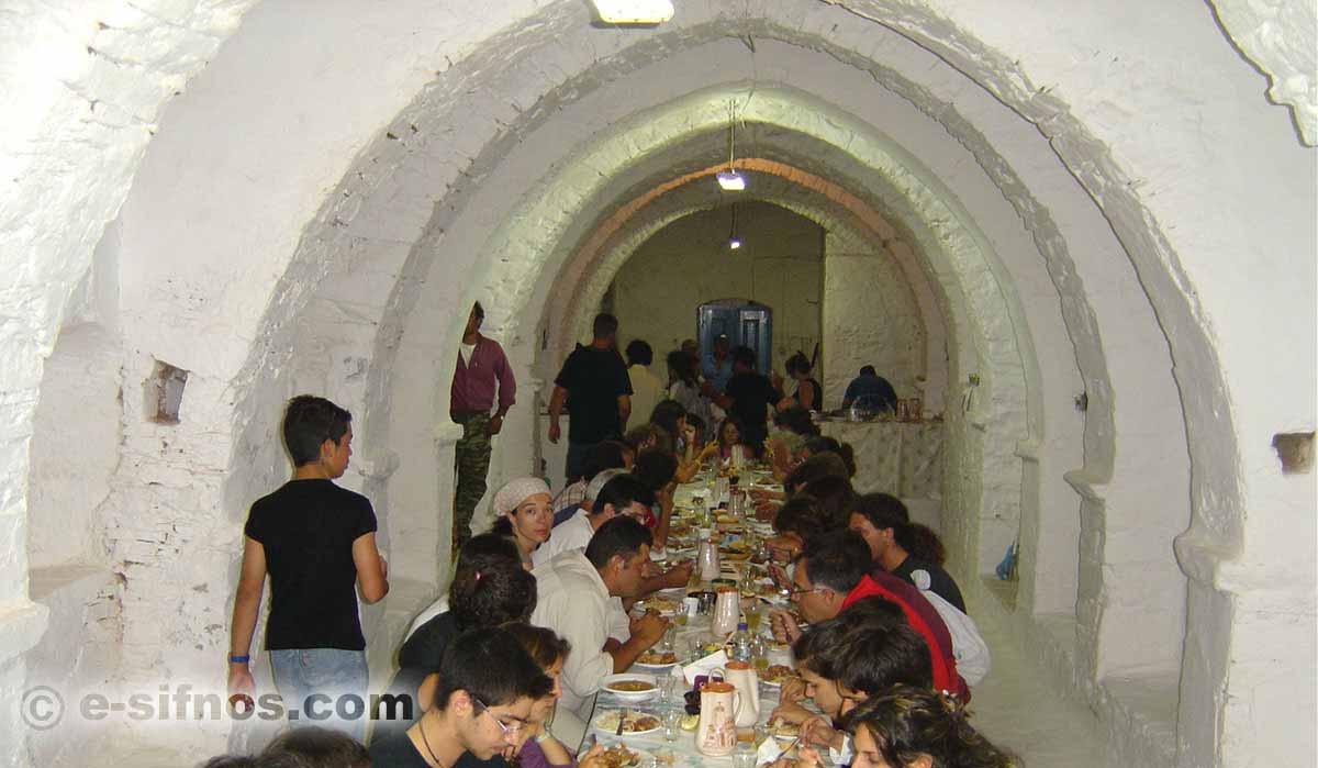 The room with white arcades at the church of Prophet Elias Psilos (the tall)