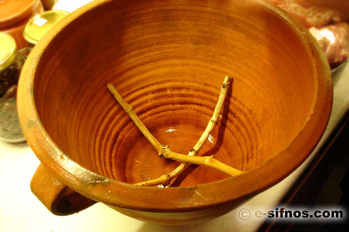 Traditional clay pot mastelo in Sifnos