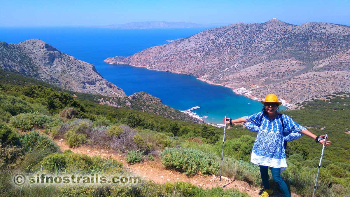 Suh Myong Sook walking on the trails of Sifnos
