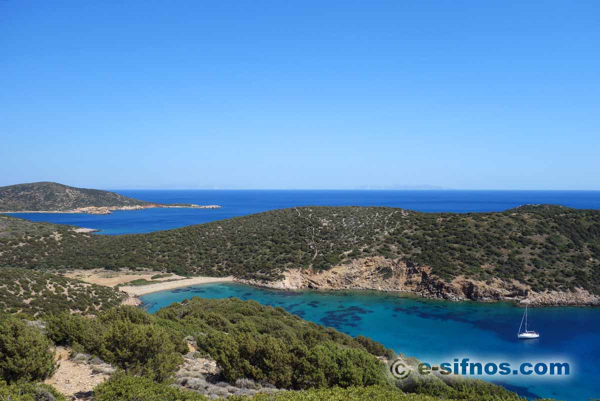 The beach of Fikiada as seen from the path